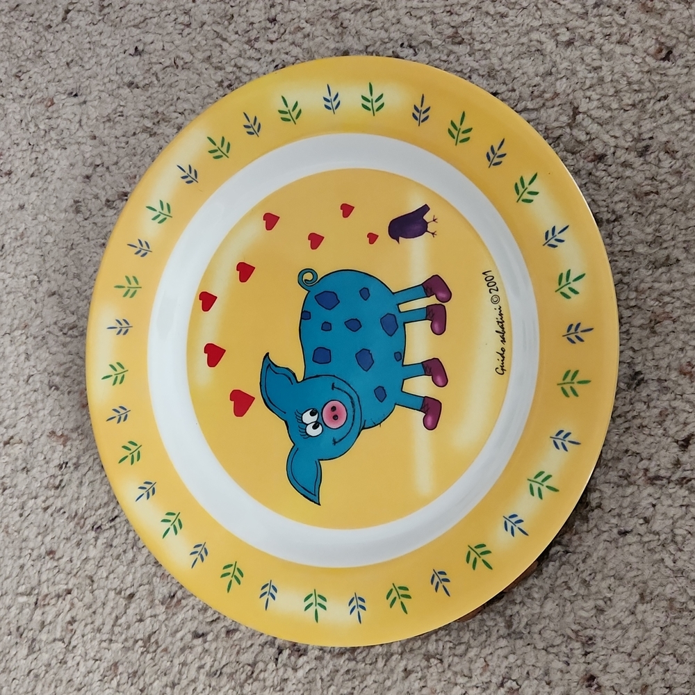 Guido Sabatini 2001 Melamine Ware Blue Pig Design Plate
